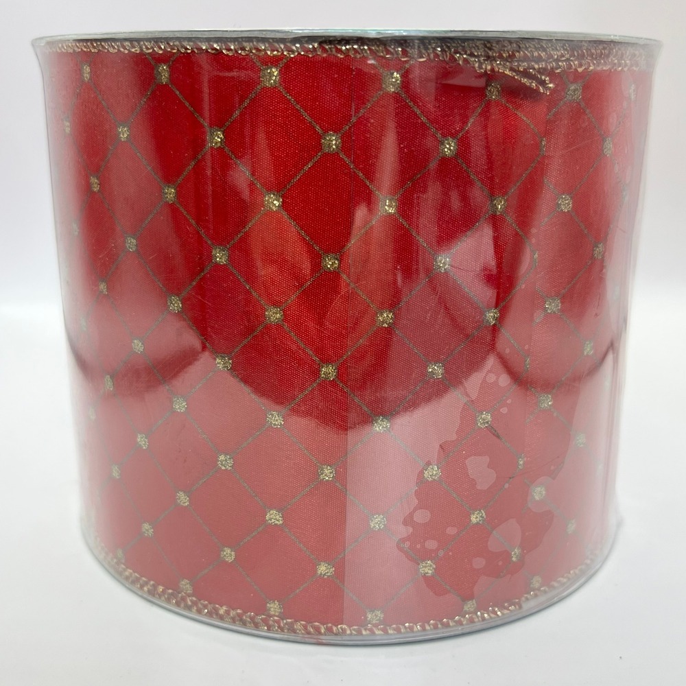 Members Mark Red Gold Harlequin Diamond Wired Ribbon 5 Inch x 25 Yards Christmas